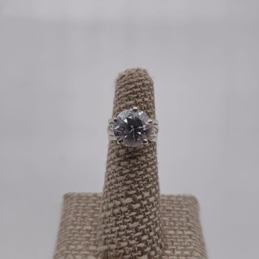 Size 4.5 Sterling Silver Large Round Cubic Zirconia Gem Ring A3283